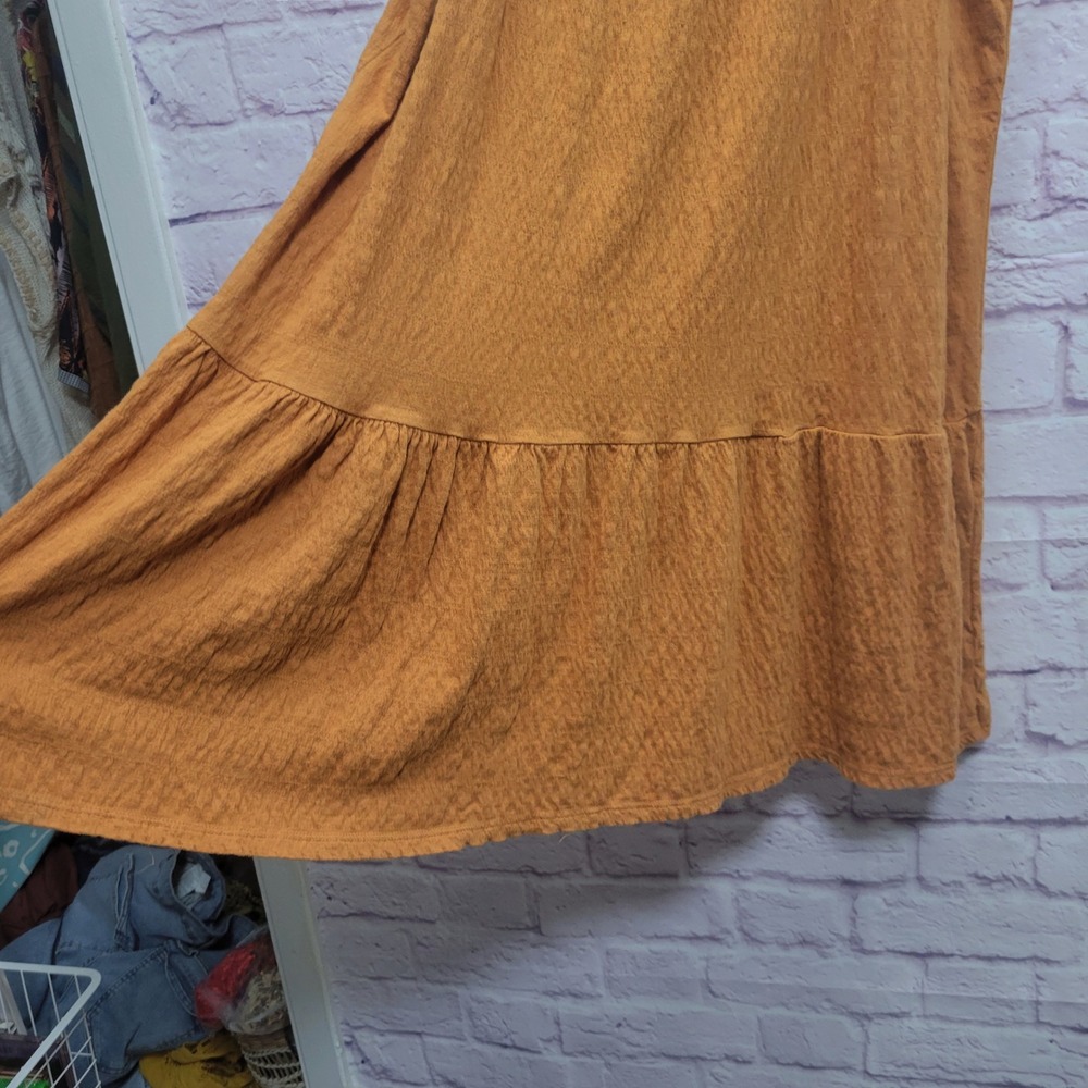 Wonderly Orange Tiered‎ Babydoll Mini Dress XL Ruched Strap Boho Y2K Cottagecore - Picture 5 of 8